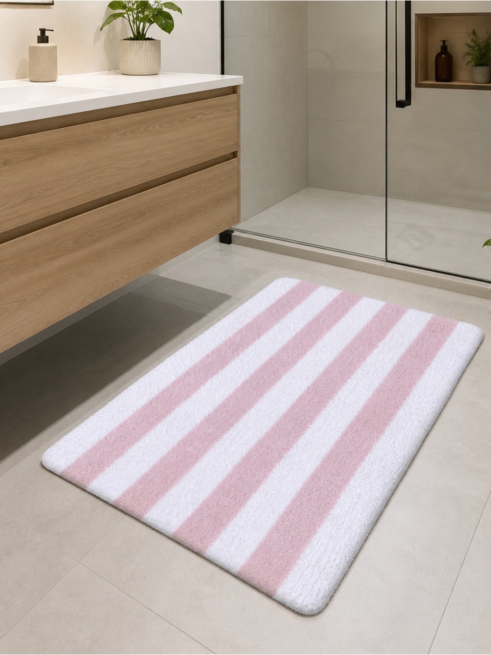 Kate Spade New York Pink & White Striped Bath Rug